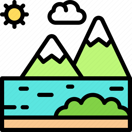 Landscape, land, terrain, river, water, mountain, lake icon - Download on Iconfinder