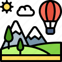 landscape, land, terrain, hot air balloon, valley
