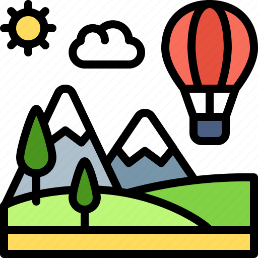 Landscape, land, terrain, hot air balloon, valley icon - Download on Iconfinder