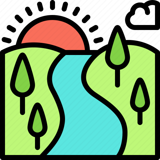 Landscape, land, terrain, forest, river icon - Download on Iconfinder