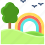 landscape, land, terrain, rainbow, tree 