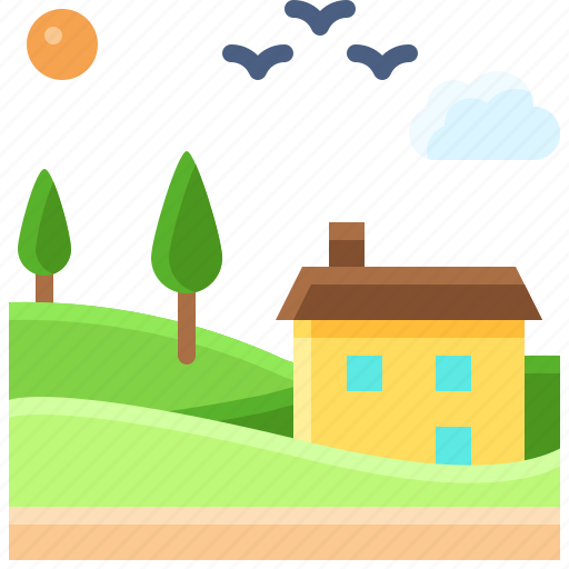 Landscape, land, terrain, house, farm, valley icon - Download on Iconfinder