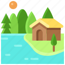 landscape, land, terrain, lake, cottage