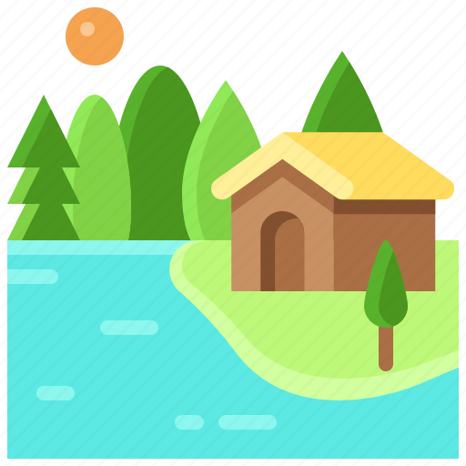Landscape, land, terrain, lake, cottage icon - Download on Iconfinder