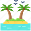 landscape, land, terrain, island, palm, sea 