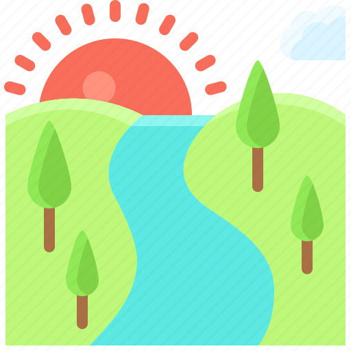 Landscape, land, terrain, river, sunset, tree icon - Download on Iconfinder