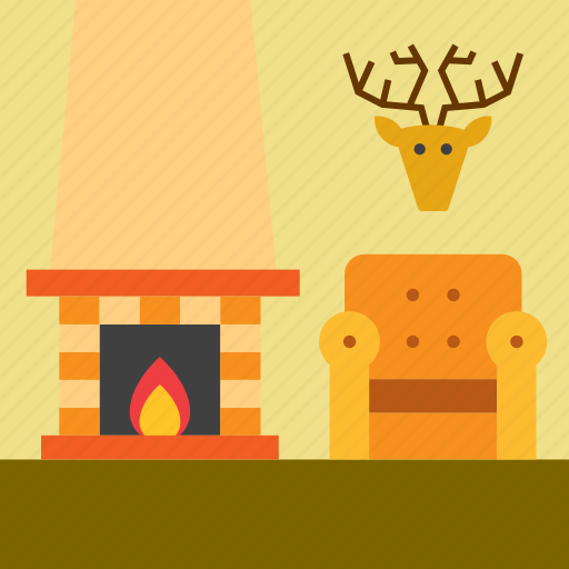Armchair, easy chair, fireplace, home, house, hunting trophy, living room icon - Download on Iconfinder