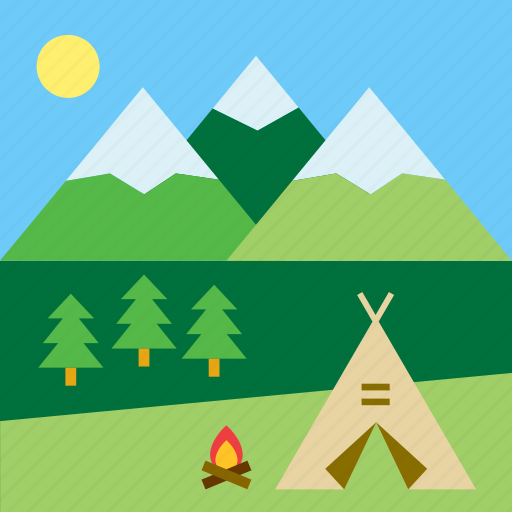 Bonfire, campfire, camping, landscape, mountain, nature, tent icon - Download on Iconfinder