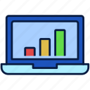 laptop, and, bar, chart, online, internet, statistics, report, notebook