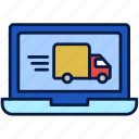 laptop, delivery, truck, online, internet, screen, notebook, device, technology