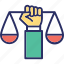 court, hand, civil right, lawyer, scale icon 