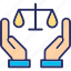 court, hand, judge, justice, law, lawyer, scale icon 