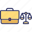 attorney, briefcase, justice, law, lawyer, scale, suitcase icon 