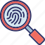 magnifying glass, detective, fingerprint, identification, police icon 