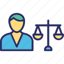 attorney, avatar, court, judge, justice, law, lawyer icon