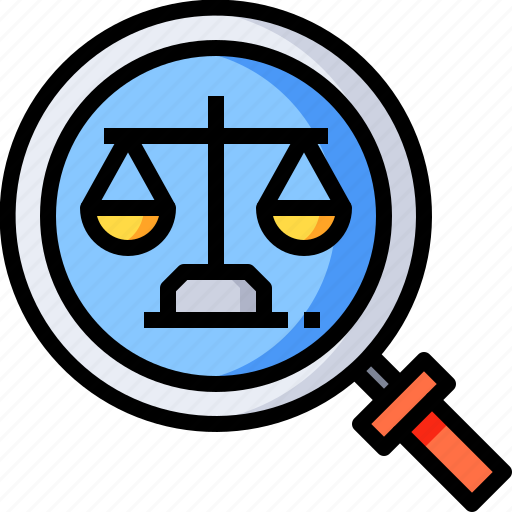 Legal, scales, glass, law, justice, magnifying icon - Download on Iconfinder