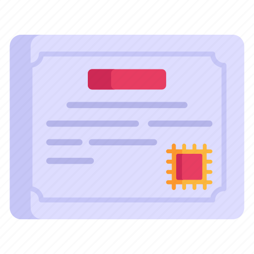 Diploma, microchip certificate, degree, credentials, license icon - Download on Iconfinder