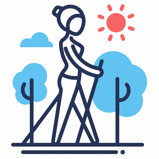 Female, outdoors, pole walking, sticks icon - Download on Iconfinder