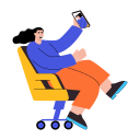 swivel, chair, selfie, capturing, smiling, relaxing 