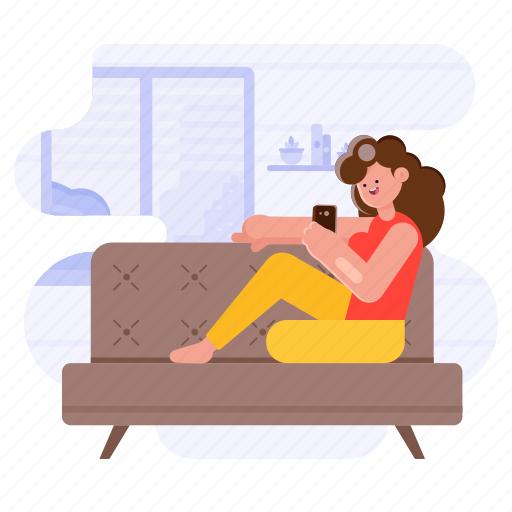 Leisure, home, woman, girl, person, couch, furniture illustration - Download on Iconfinder