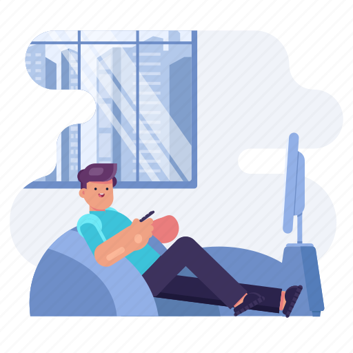Leisure, man, guy, person, relax, tv, television illustration - Download on Iconfinder