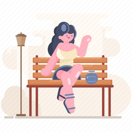 Leisure, woman, girl, person, bench, street, lamp illustration - Download on Iconfinder