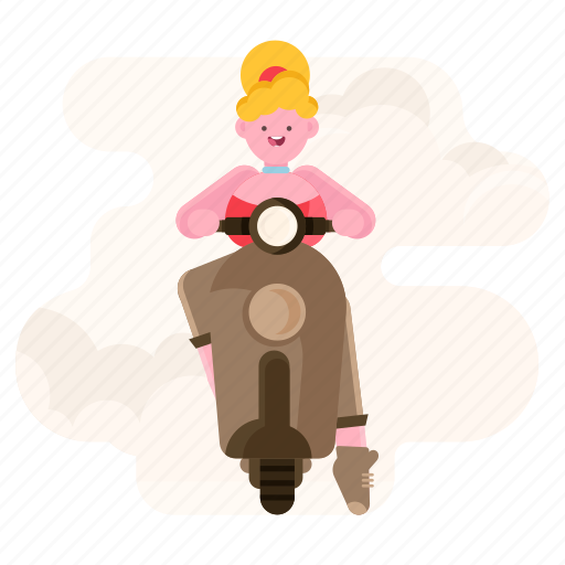 Transportation, woman, girl, person, scooter, vespa, people illustration - Download on Iconfinder