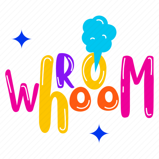 Whroom, comic smoke, typographic word, typographic letters, alphabets sticker - Download on Iconfinder