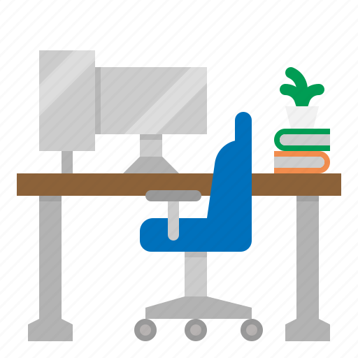 Workspace, desk, computer, chair, plant icon - Download on Iconfinder