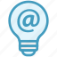 at sign, bulb, energy, idea, internet, light, light bulb 