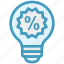 bulb, discount tag, energy, idea, light, light bulb, percentage 