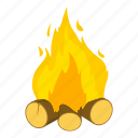 bonfire, campfire, cartoon, firewood, flame, hot, object