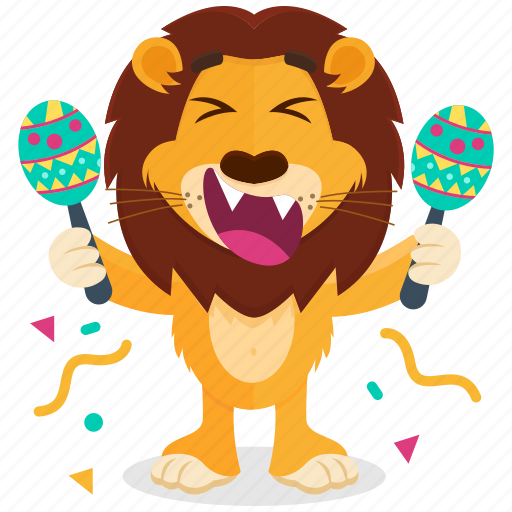 Celebration, emoji, emoticon, lion, maracas, smiley, sticker icon - Download on Iconfinder
