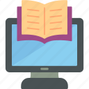 e, book, computer, pages, reading, online, icon