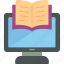 e, book, computer, pages, reading, online, icon 