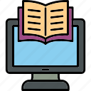 e, book, computer, pages, reading, online, icon