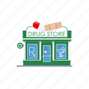 store, drugstore, shop, building, medical, facade, retail