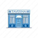 tavern, greek, restaurant, building, facade