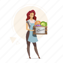 woman, organic, holding, box, vegetables 