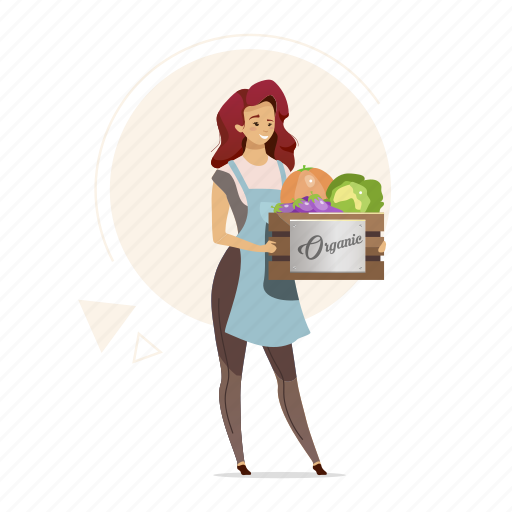 Woman, organic, holding, box, vegetables illustration - Download on Iconfinder