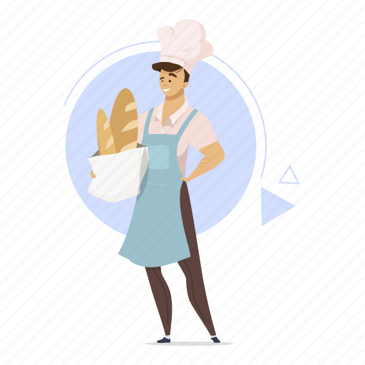 Man, loaf, bread, baker, baguette illustration - Download on Iconfinder