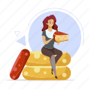woman, holding, eat, cheese, cheesemaking 