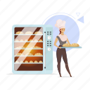 woman, bakery, bake, bread, oven 