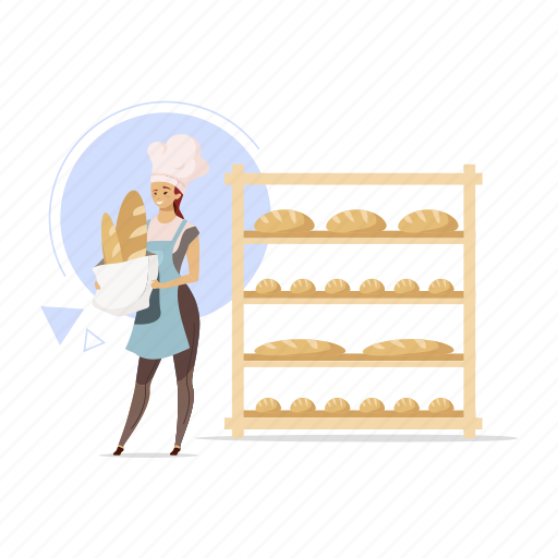 Woman, bakery, bake, baker, bread illustration - Download on Iconfinder