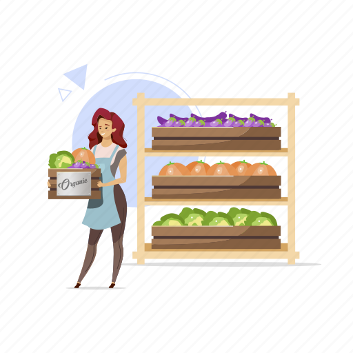 Woman, organic, vegetable, holding, box illustration - Download on Iconfinder