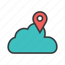 cloud centre, gps, navigation pin, server location