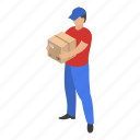 box, cartoon, deliver, delivery, isometric, man, take