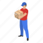 box, cartoon, deliver, delivery, isometric, man, take 