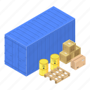 box, cartoon, container, export, isometric, port, shipment