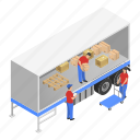 cartoon, delivery, downloading, isometric, service, transportation, truck